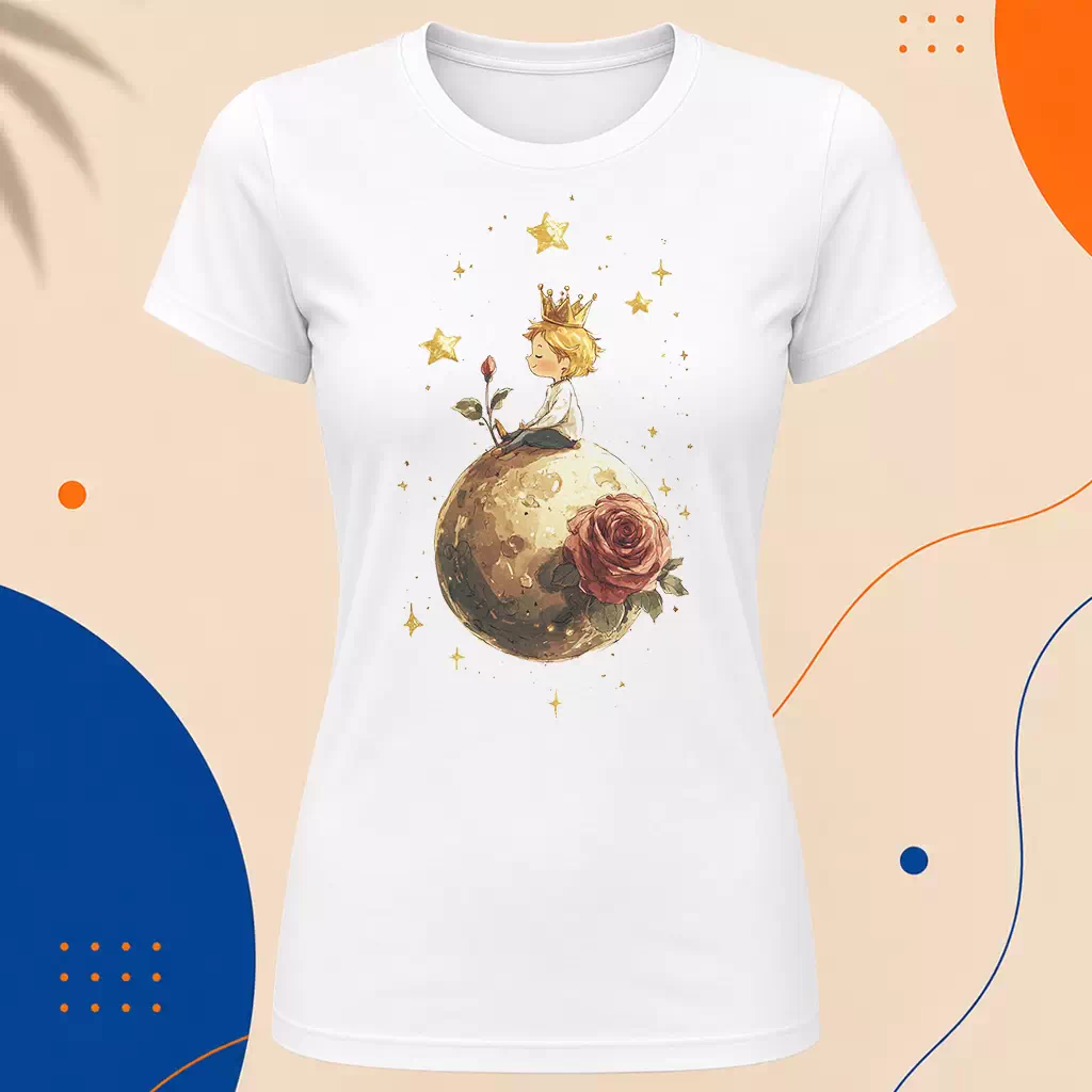Dámské tričko - Zlaté hvězdy - Malý princ - Le petit prince